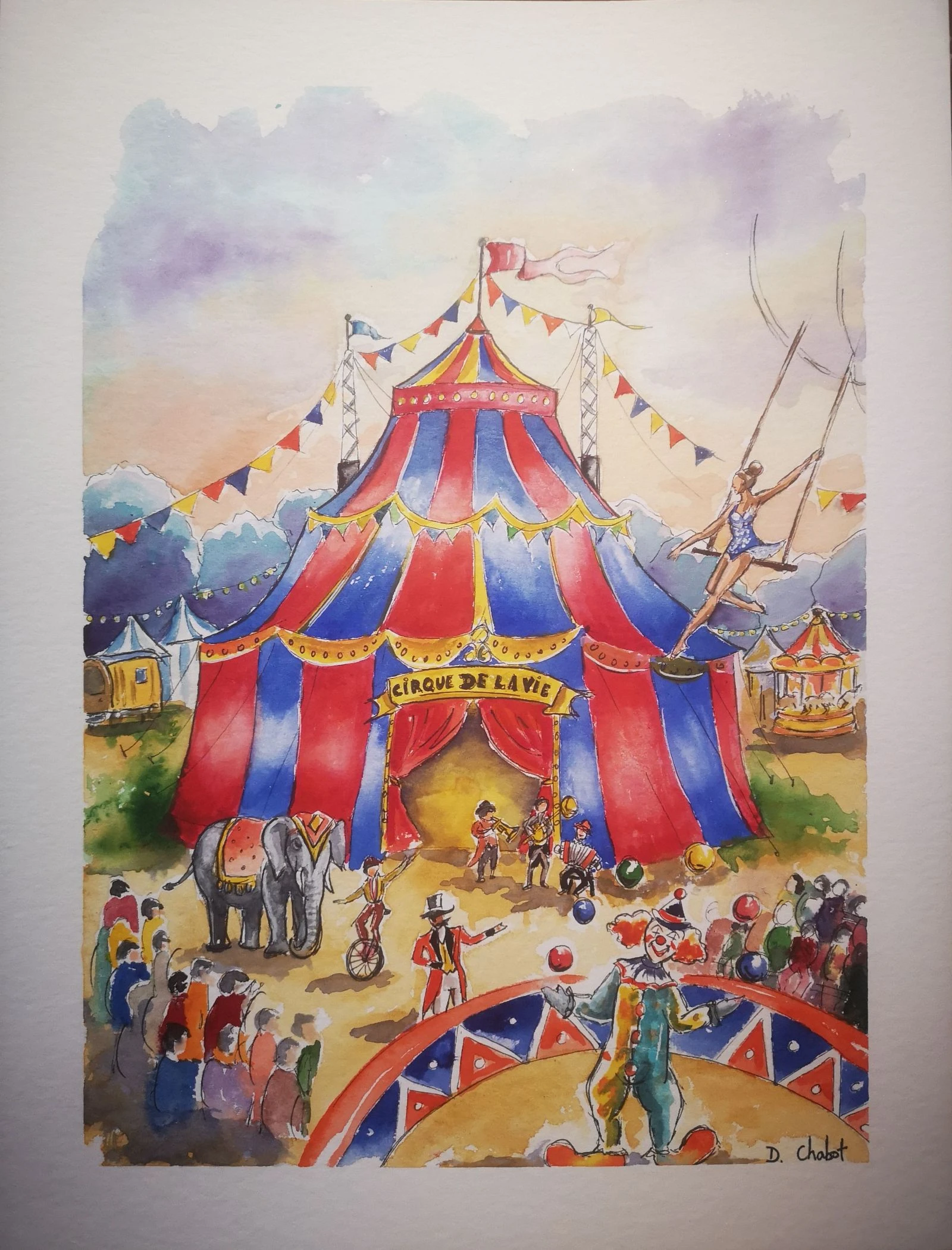 Handmade watercolor, unique and original "the big circus" – photo 2